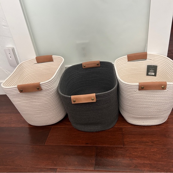 NEW threshold target cotton blend rope storage bins white gray Large bundle of 3 - Picture 1 of 5
